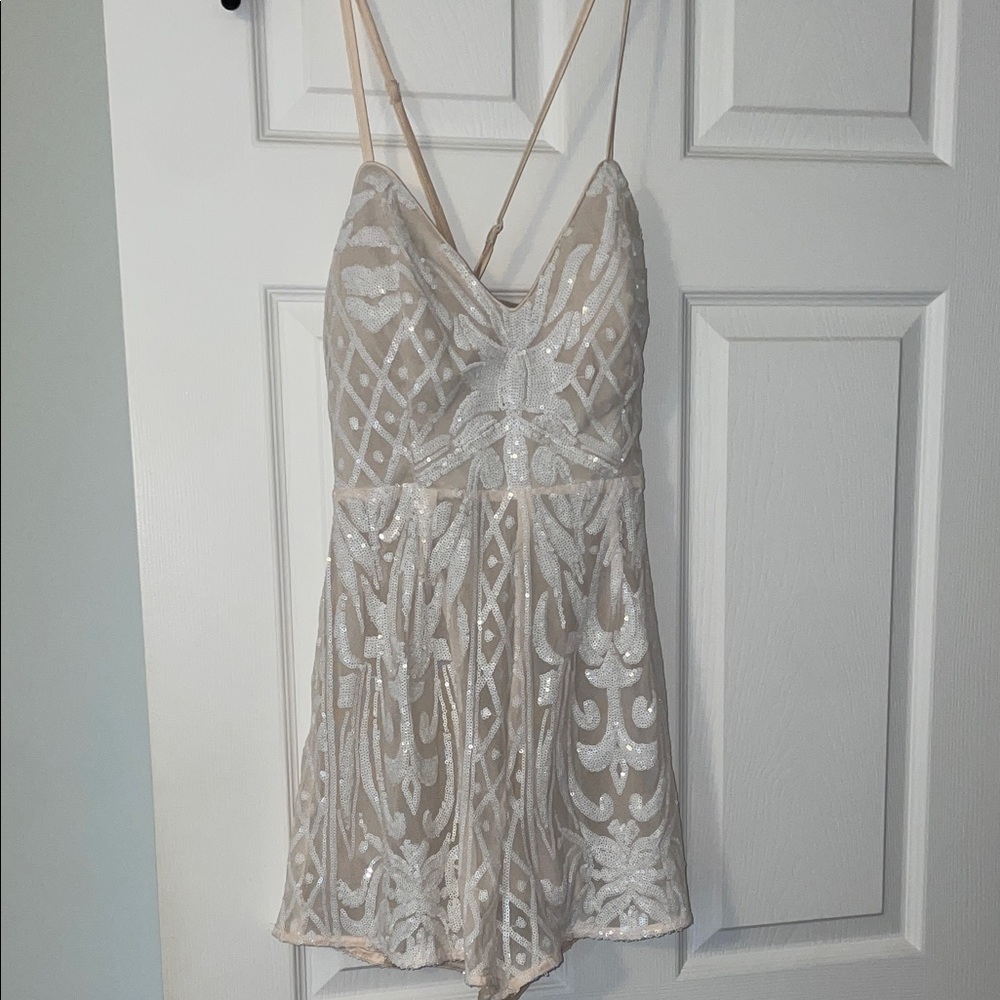 Lulu's Cream and White Sequin Romper Shorts